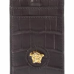 Discount 🧨 Versace La Medusa Croc-Embossed Leather Card Holder On Chain 🤩