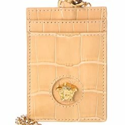 Deals 🎉 Versace La Medusa Croc-Embossed Leather Card Holder On Chain 🎁