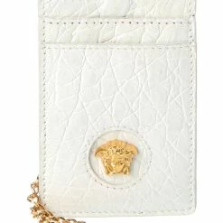 Buy ⌛ Versace La Medusa Croc-Embossed Leather Card Holder On Chain 👍