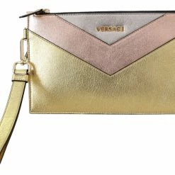 Deals 🎉 Versace Bronze Leather Zip Small Pouch 👩 Women's Bag ✔️