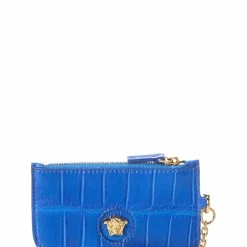 Flash Sale ✔️ Versace La Medusa Croc-Embossed Leather Card Holder 🎉