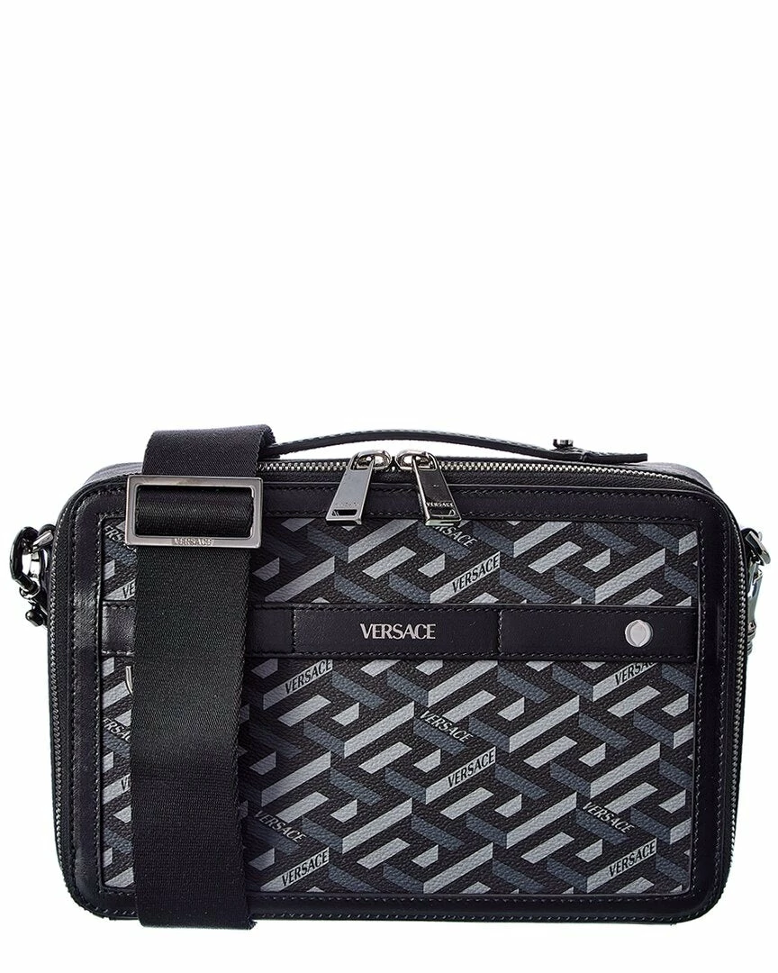 Discount 🔔 Versace La Greca 🧥 Coated Canvas & Leather Crossbody 💯 3 Discount 🔔 Versace La Greca 🧥 Coated Canvas & Leather Crossbody 💯