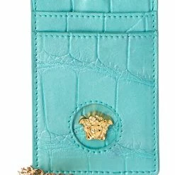 Best Sale 😀 Versace La Medusa Croc-Embossed Leather Card Holder On Chain 🧨