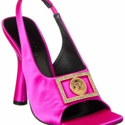 Buy ๐ Versace Medusa Plaque Satin Slingback ๐ฉด Sandal โ